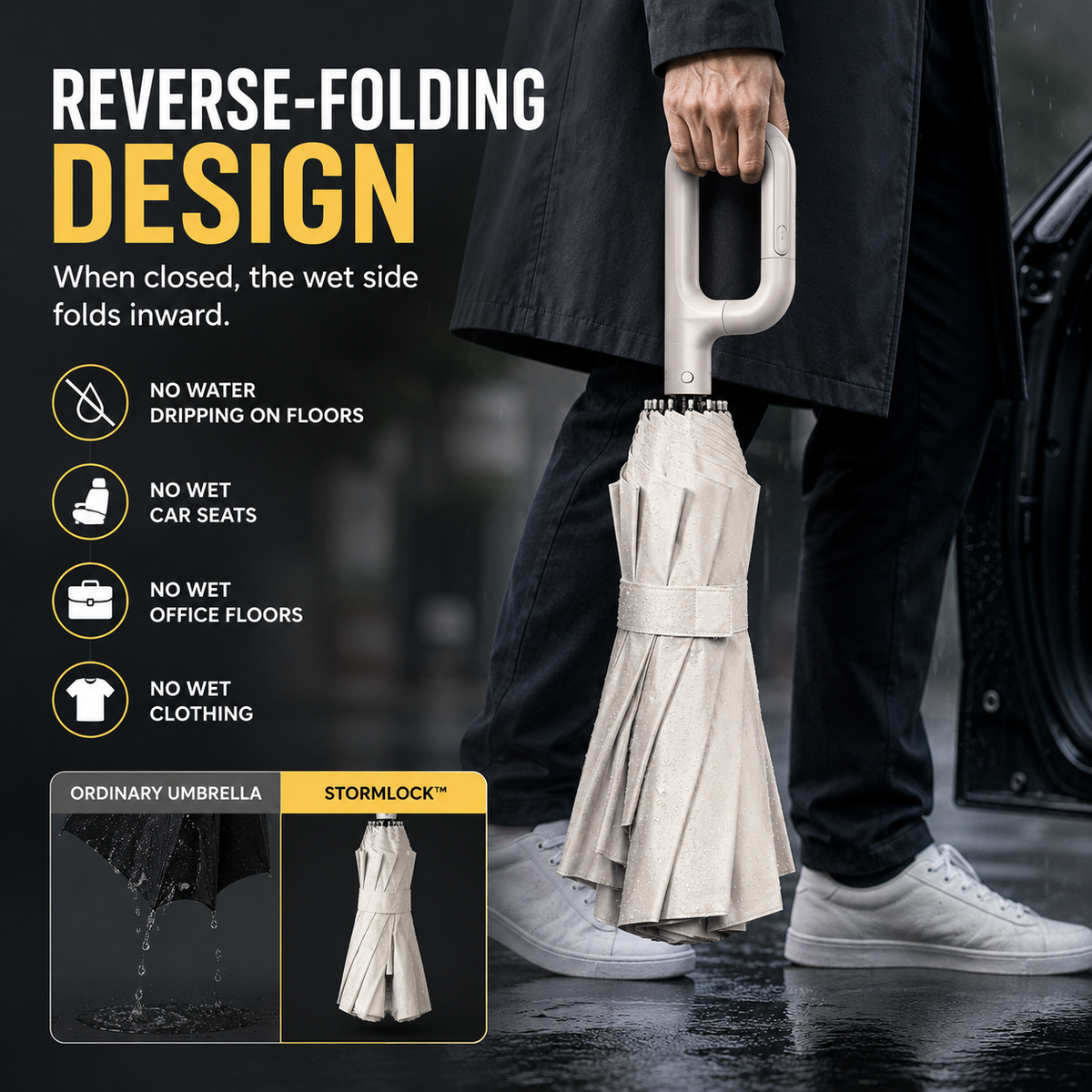 STORMLOCK - Paraguas automático a prueba de viento con estructura de 8 varillas y protección UV diseñado para una fuerte resistencia a las inclemencias del tiempo y la conveniencia en viajes diarios