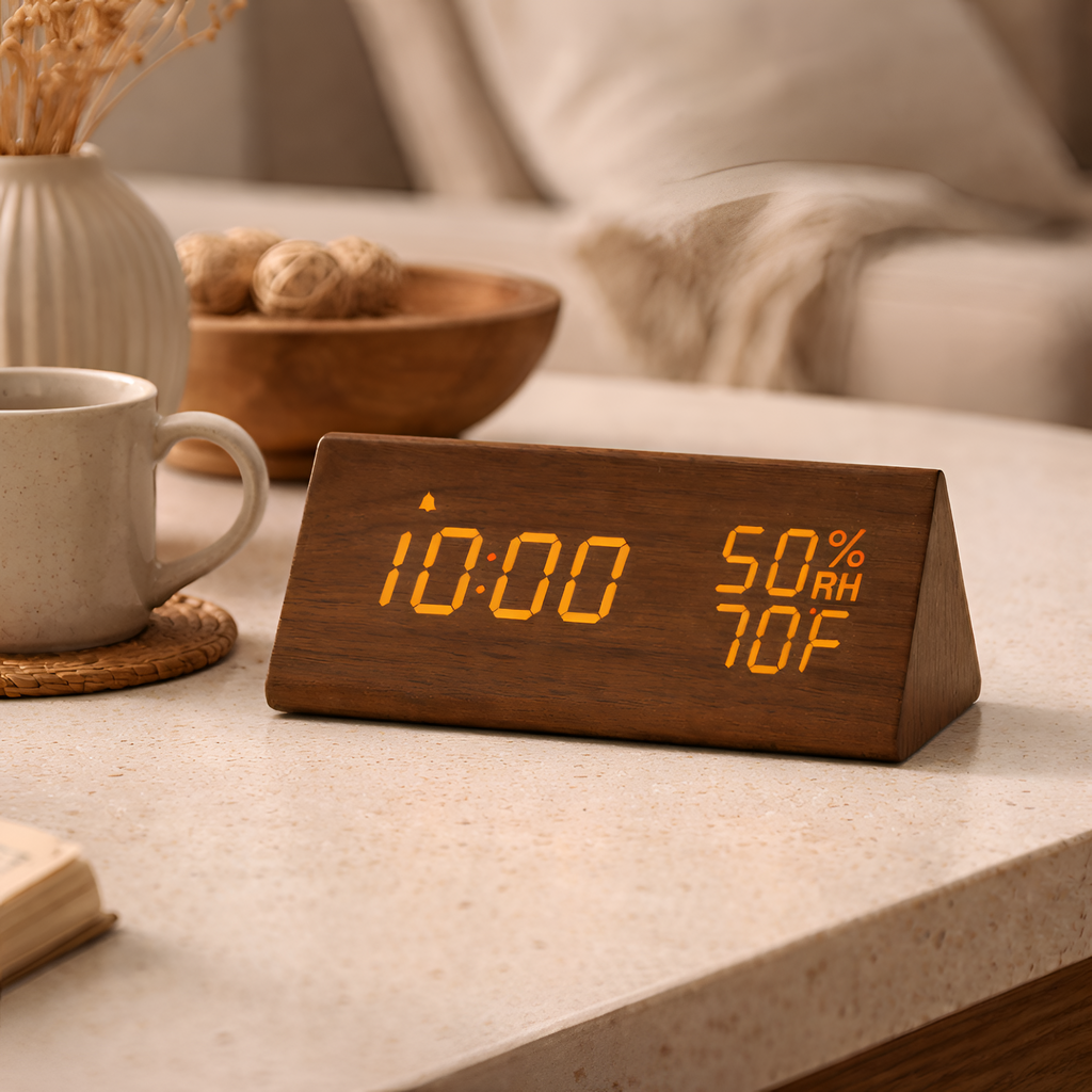 Carlos - Despertador de madera con pantalla LED