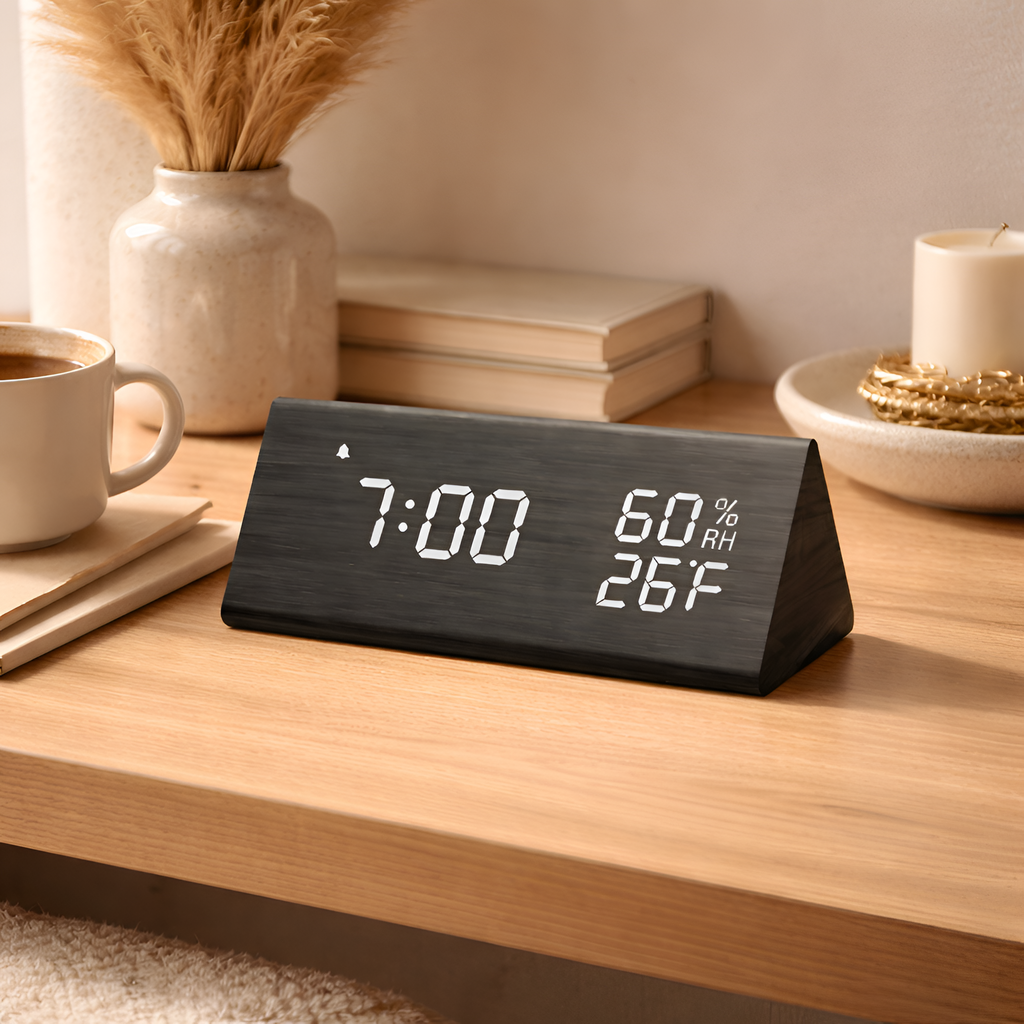 Carlos - Despertador de madera con pantalla LED