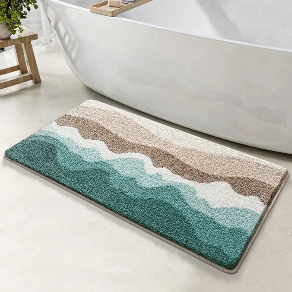 Alfombrilla de Baño Antideslizante con Patrón de Olas Costera