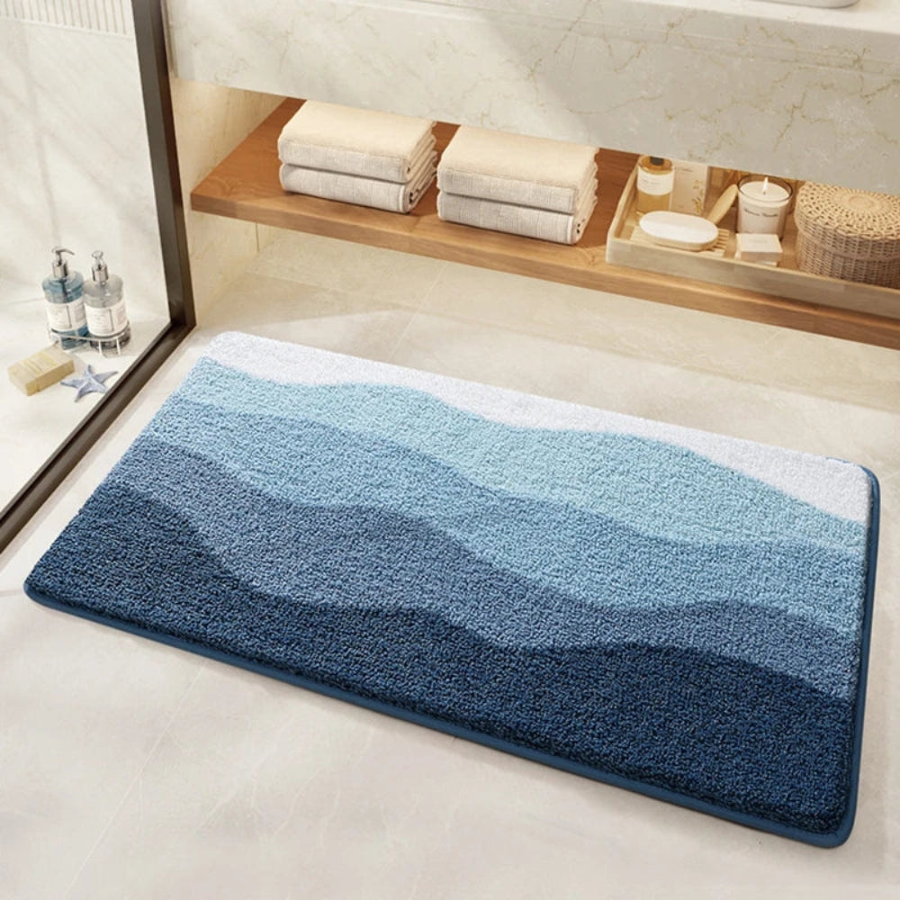 Alfombrilla de Baño Antideslizante con Patrón de Olas Costera