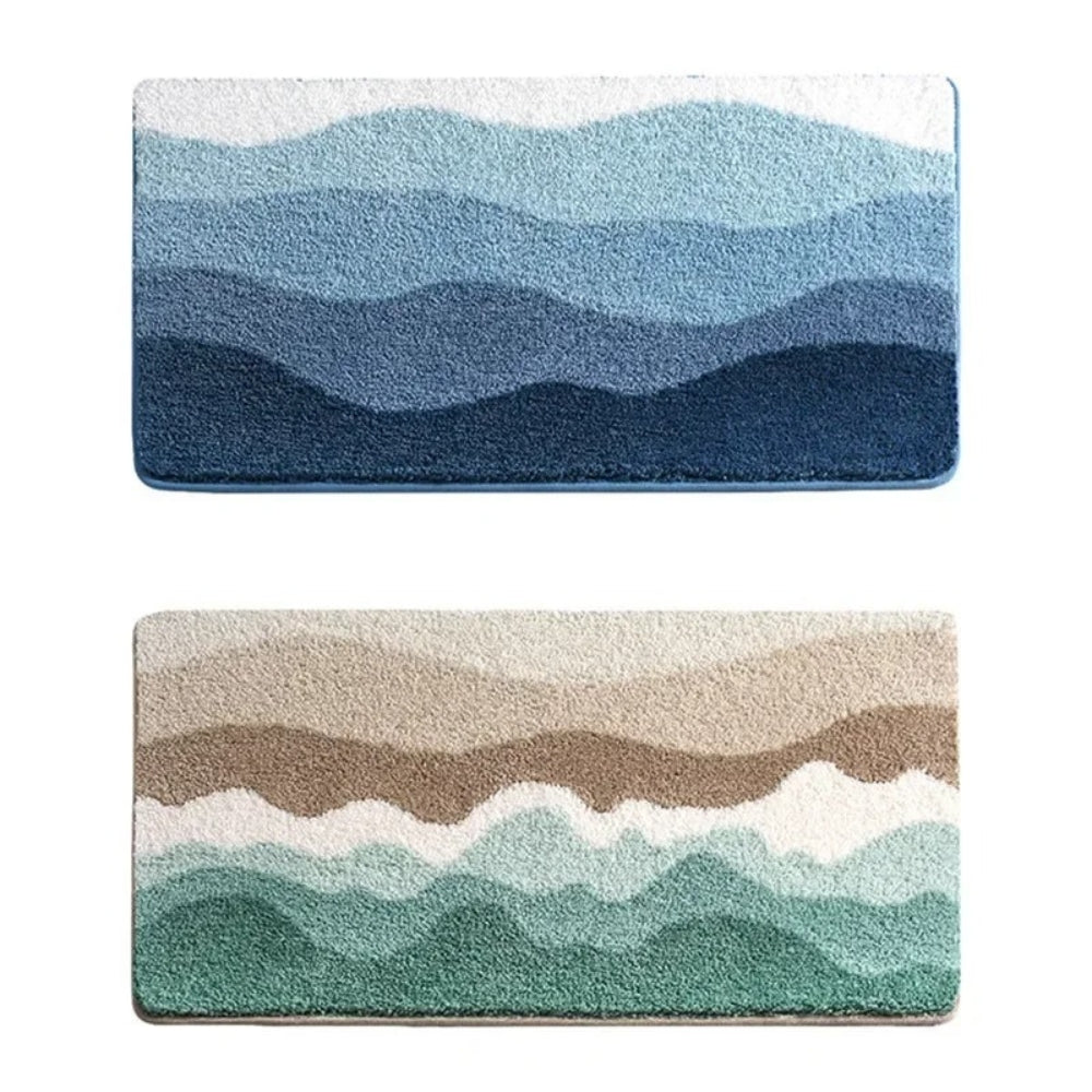 Alfombrilla de Baño Antideslizante con Patrón de Olas Costera