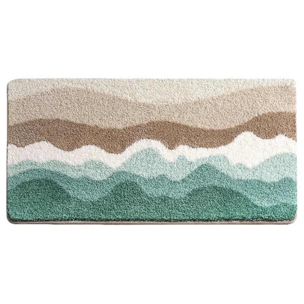 Alfombrilla de Baño Antideslizante con Patrón de Olas Costera