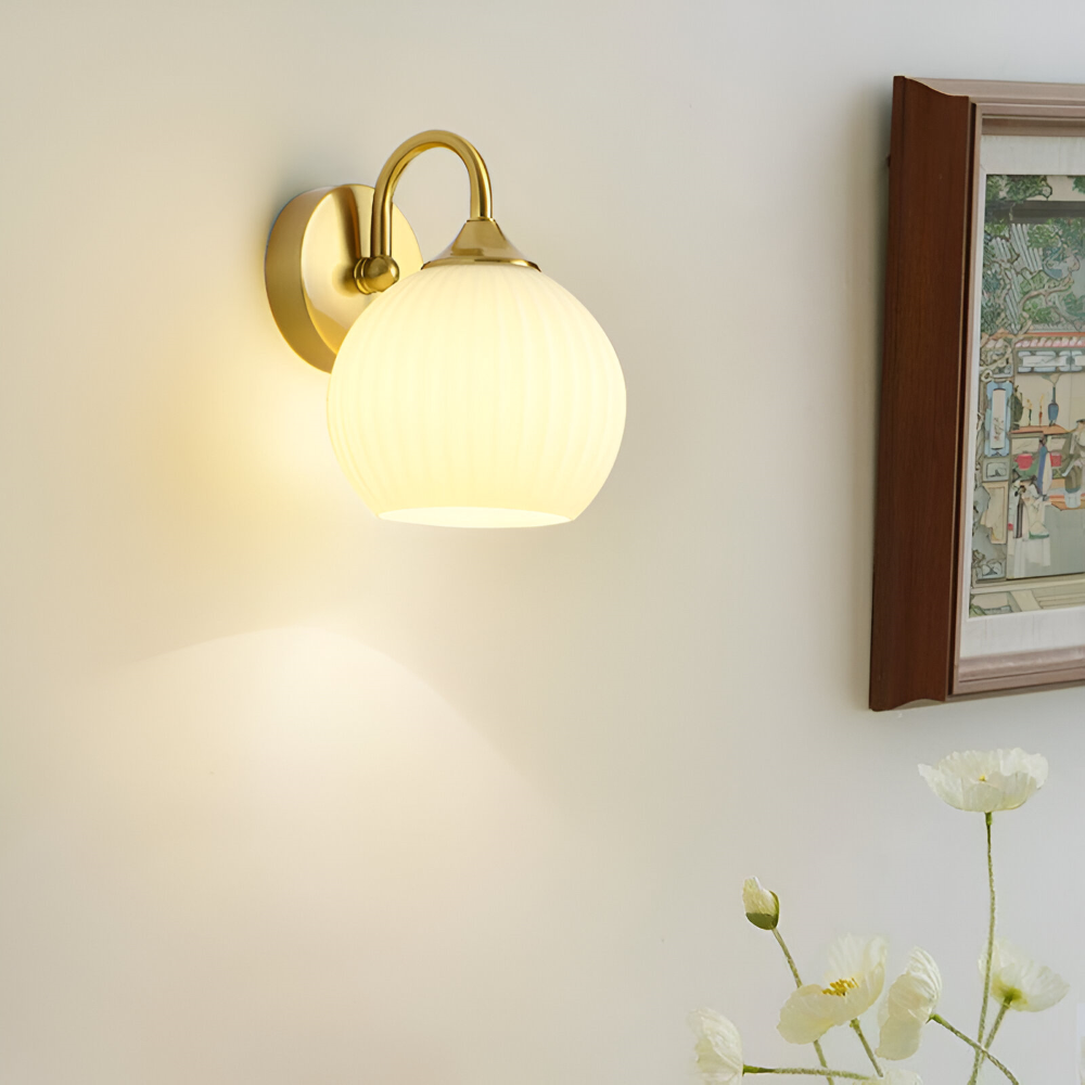 Aplique de pared de vidrio esférico contemporáneo con diseño a rayas