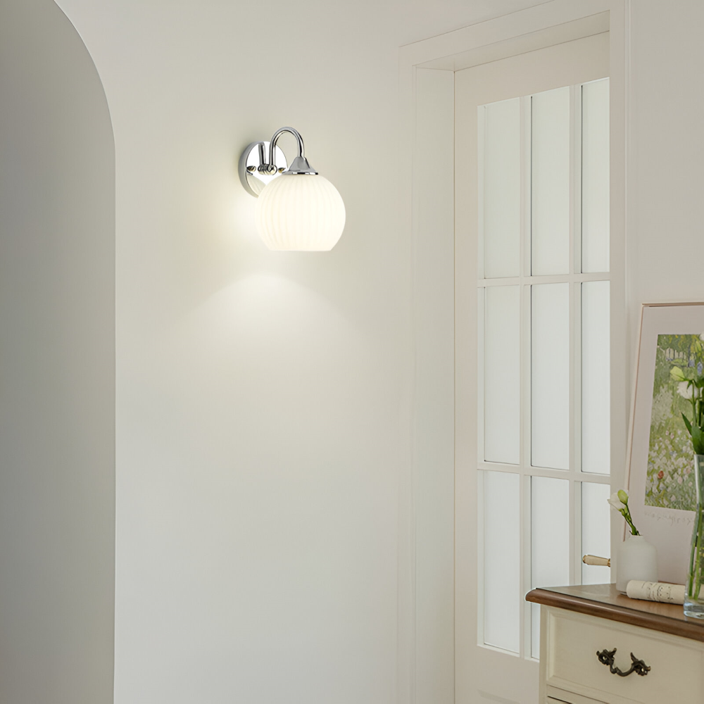 Aplique de pared de vidrio esférico contemporáneo con diseño a rayas