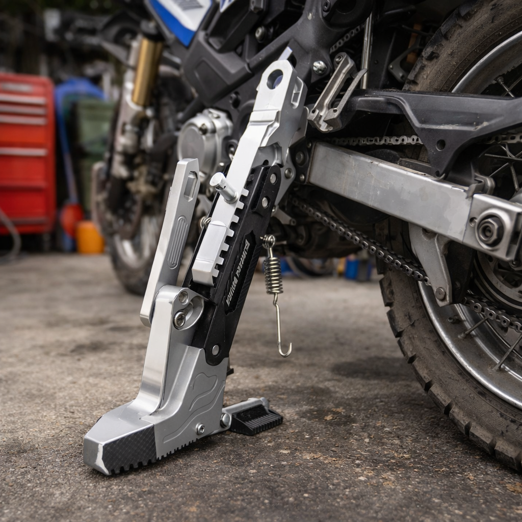 RIDERPRO - Soporte de Caballete de Metal de Alta Resistencia para Motocicleta, Soporte de Estacionamiento Lateral Estable