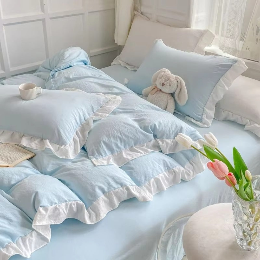 Conjunto de Ropa de Cama de Algodón con Volantes Cottagecore | 4 piezas