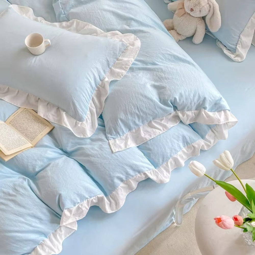Conjunto de Ropa de Cama de Algodón con Volantes Cottagecore | 4 piezas