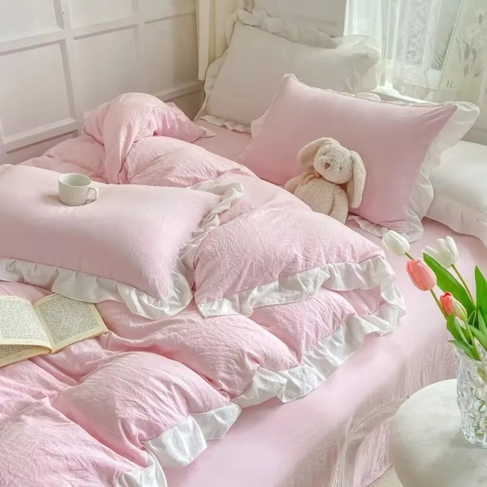 Conjunto de Ropa de Cama de Algodón con Volantes Cottagecore | 4 piezas