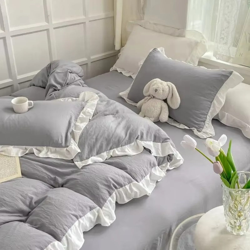 Conjunto de Ropa de Cama de Algodón con Volantes Cottagecore | 4 piezas