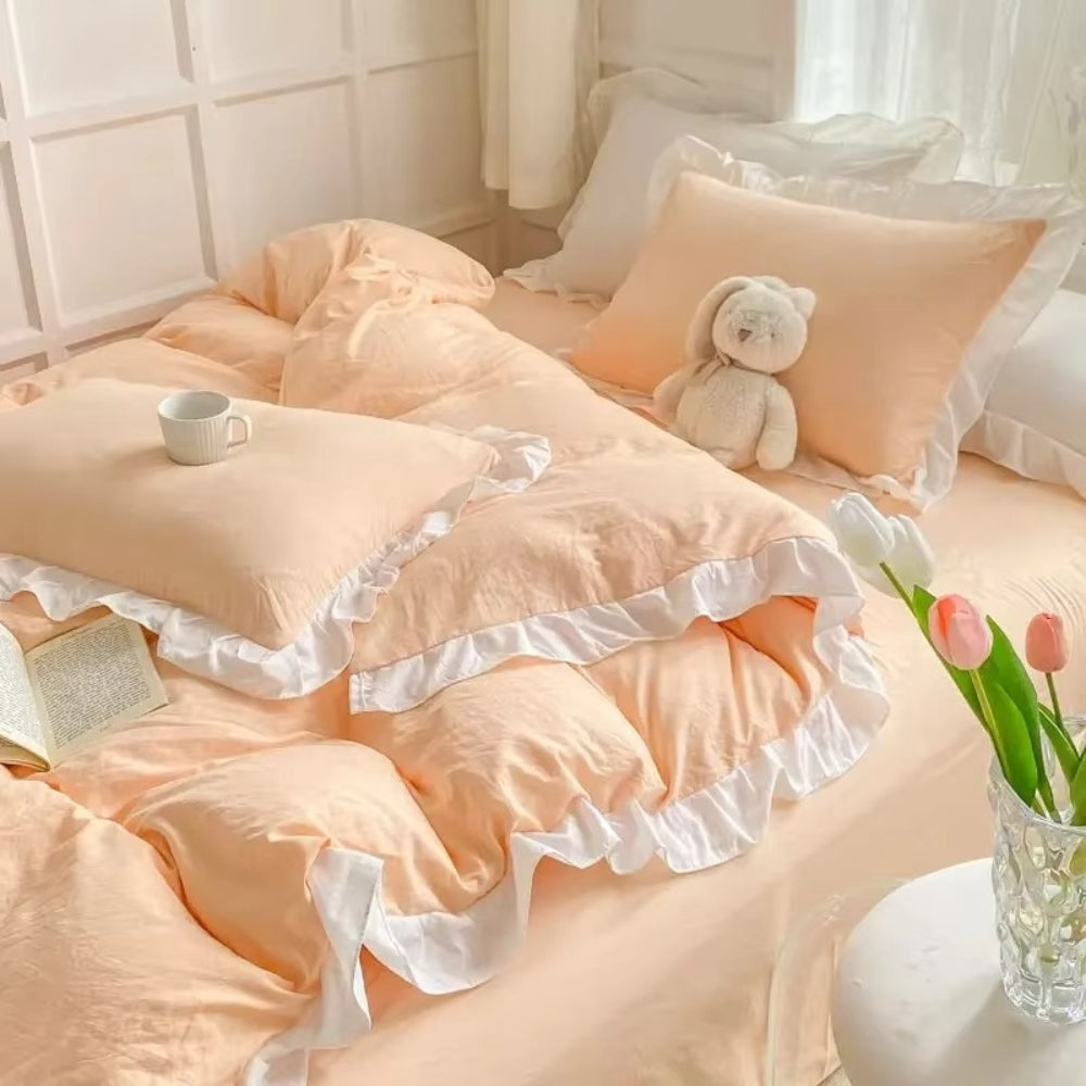 Conjunto de Ropa de Cama de Algodón con Volantes Cottagecore | 4 piezas
