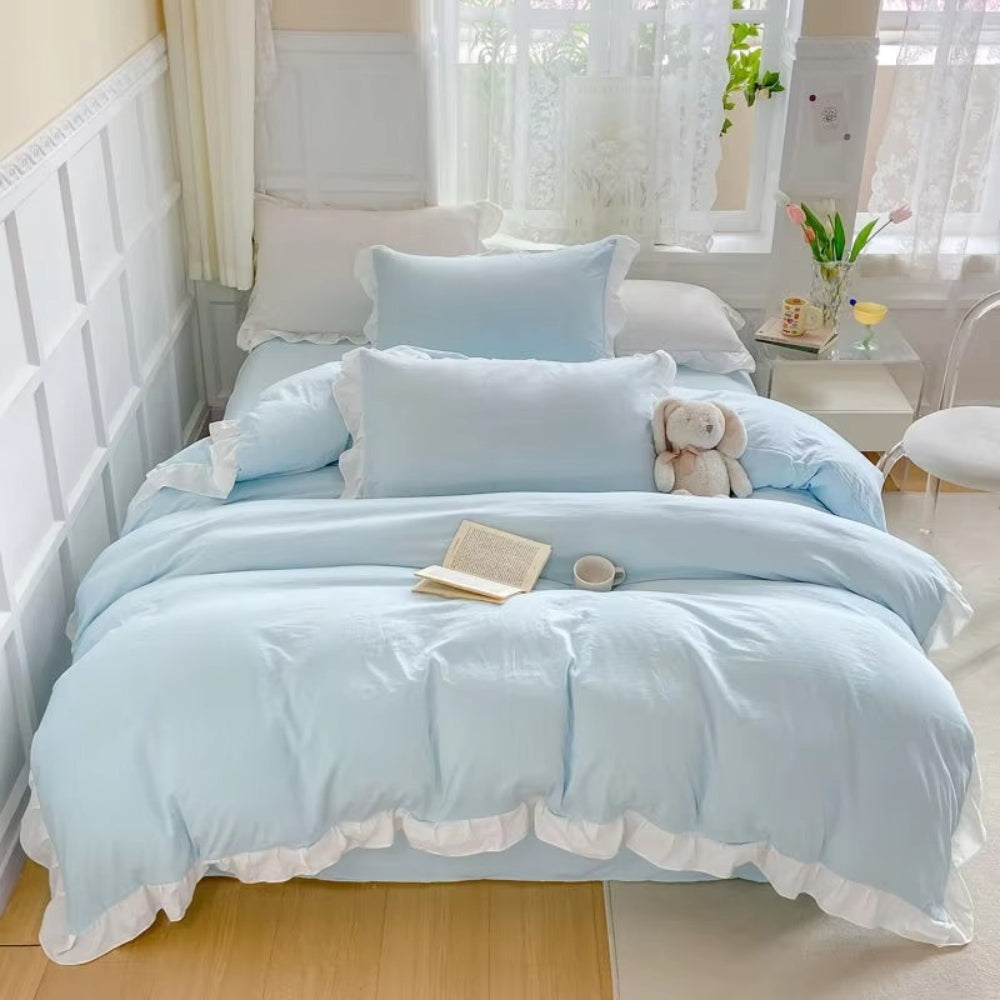 Conjunto de Ropa de Cama de Algodón con Volantes Cottagecore | 4 piezas