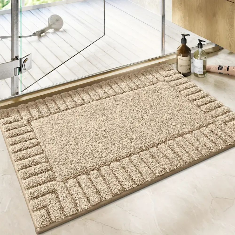SereneMat - Alfombrilla de Baño Premium de Secado Rápido y Antideslizante con Raya Minimalista