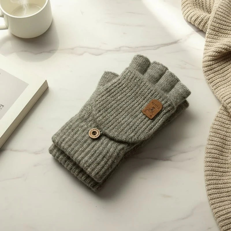 WARMTOUCH – Guantes de dedo parcial de invierno con función táctil y diseño de punto suave