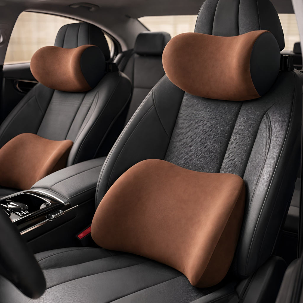 Nilo - Set de cojines reposacabezas y soporte lumbar para coche