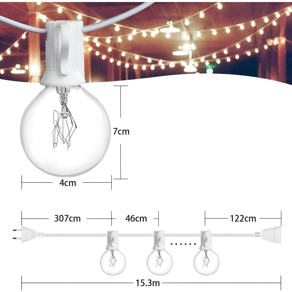 Karnz FairyFlicker Cadena de luces exterior – Bombillas globus, blanco cálido, 15 m / 30 m