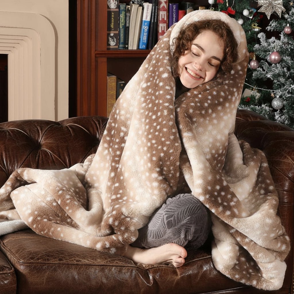 WILDCOZY – Manta de piel de ciervo acogedora con diseño de ciervo – Confort de felpa reversible