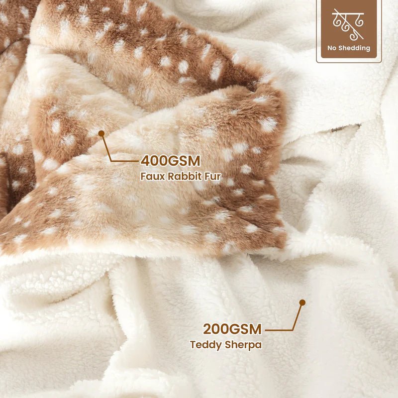 WILDCOZY – Manta de piel de ciervo acogedora con diseño de ciervo – Confort de felpa reversible