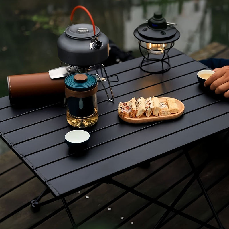 Mesa auxiliar cuadrada plegable de acero al carbono y aluminio minimalista moderna para exteriores | Brehn