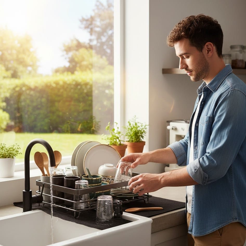KITCHENFORM – Escurridor plegable de acero inoxidable, diseño que ahorra espacio para cocinas modernas