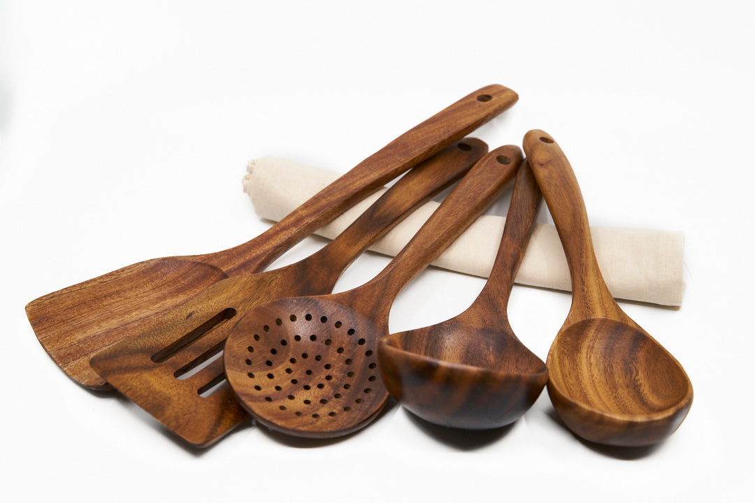 Juego de utensilios de cocina de nuez (5 piezas)