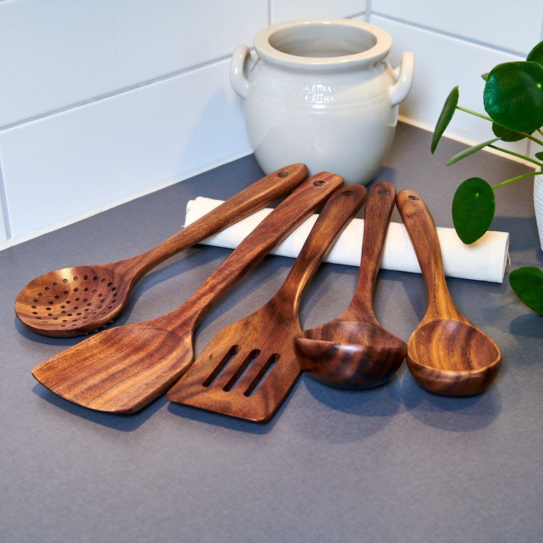 Juego de utensilios de cocina de nuez (5 piezas)