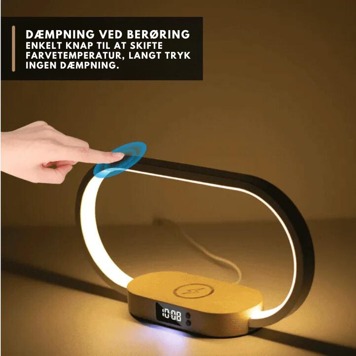 LuminaTech – Lámpara elegante con carga inalámbrica y reloj incorporado