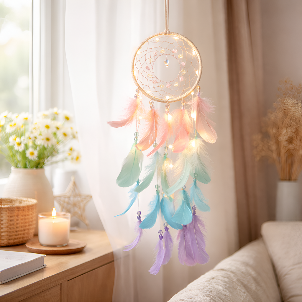 Jovie - Atrapasueños colorido de plumas reales