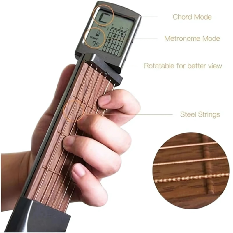 BowLift | Entrenador de Guitarra de Bolsillo | Cuerdas de Acero Real, Tensión Ajustable y 400+ Acordes para Principiantes y Práctica en Movimiento