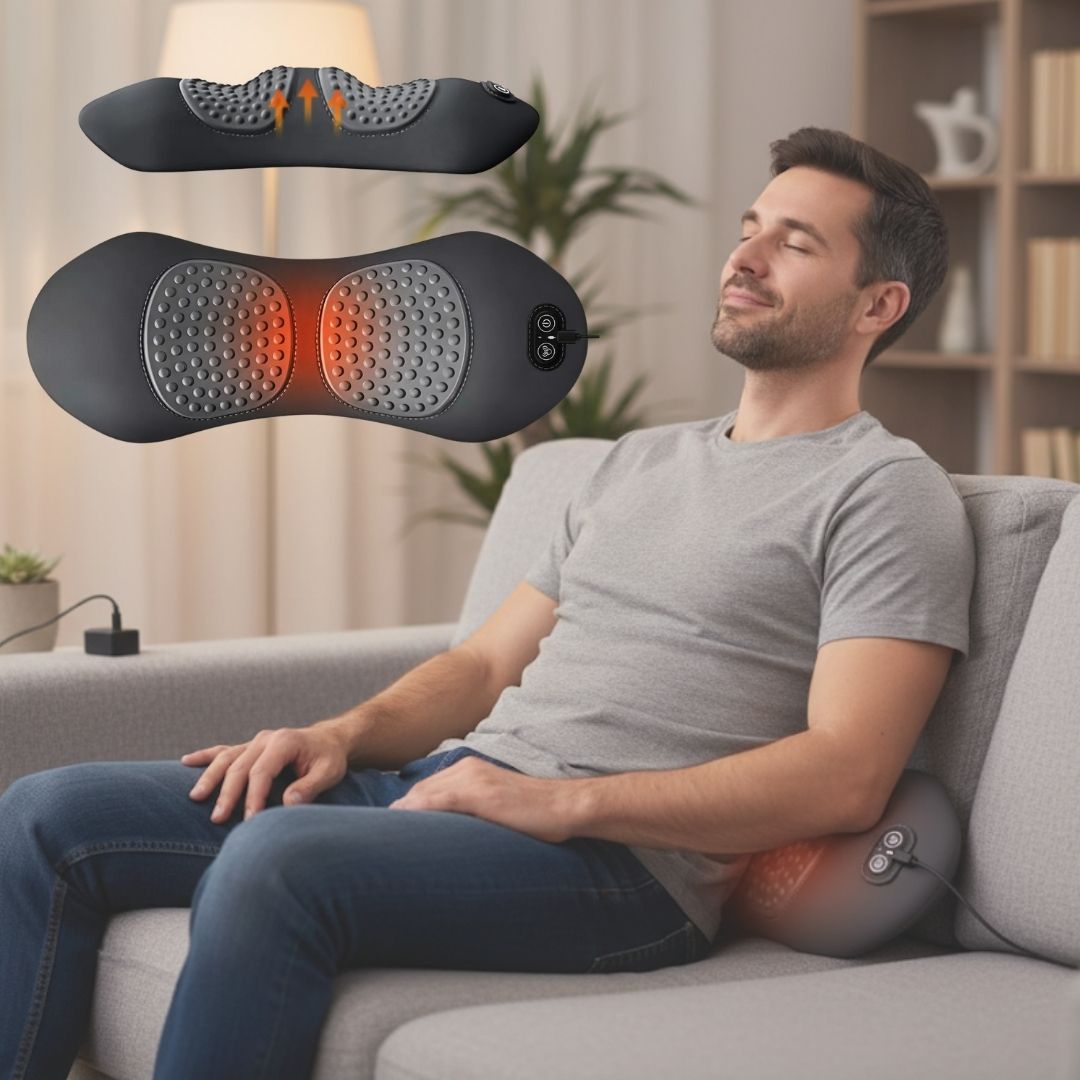 Lisslune | Masajeador de Espalda con Calor y Vibración, Soporte Espinal para Alivio de Ciática, Dolor de Espalda Baja y Corrección de Postura – Terapia en Casa 3 en 1