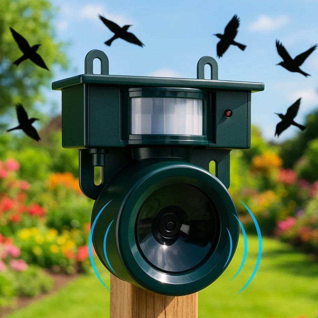 Lisslune | TerraGuard – Repelente Solar de Aves a Prueba de Climas con Sensor de Movimiento PIR y Sonido Natural de Disuasión