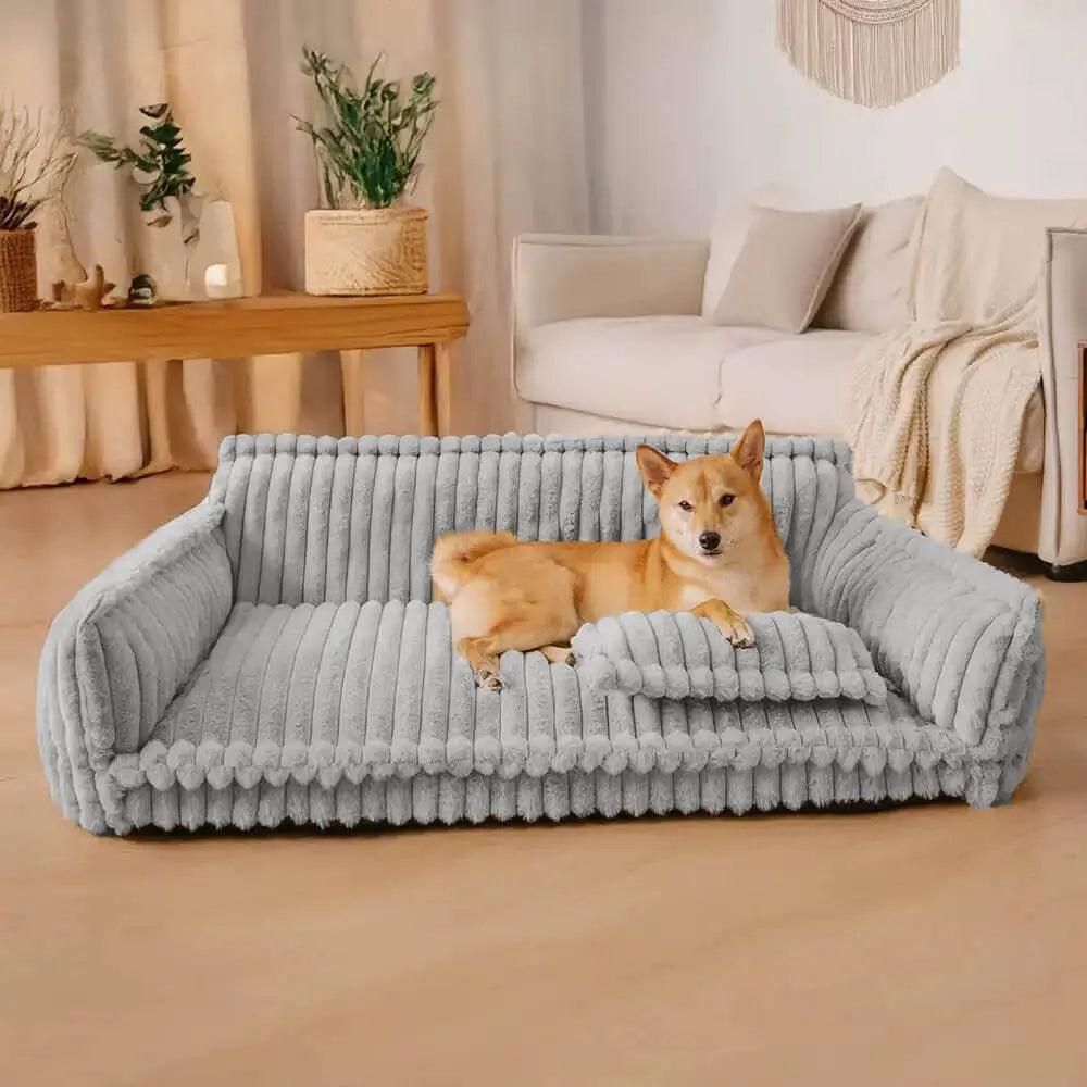 Sofá ortopédico para perros con tela de canalé – cama cómoda para perros