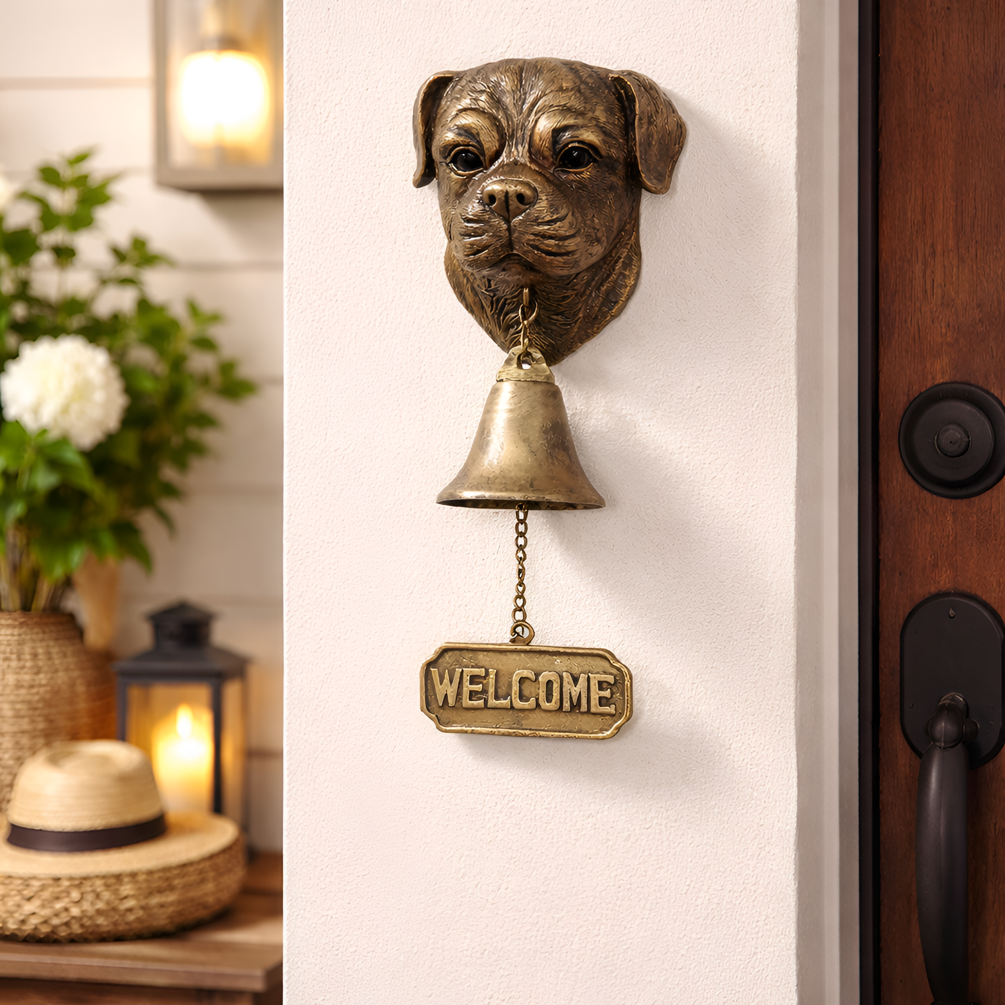 Solene - Campana de Puerta para Perro con Letrero de Bienvenida