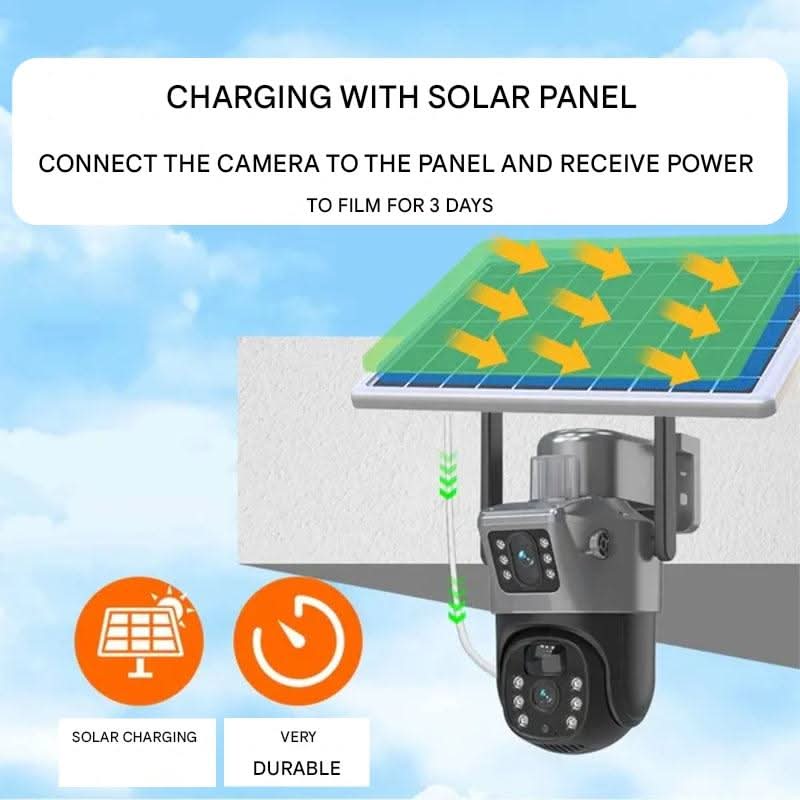 DualSchutz Solar 4K – Cámara de vigilancia inalámbrica con módulo solar y control de aplicación 360°