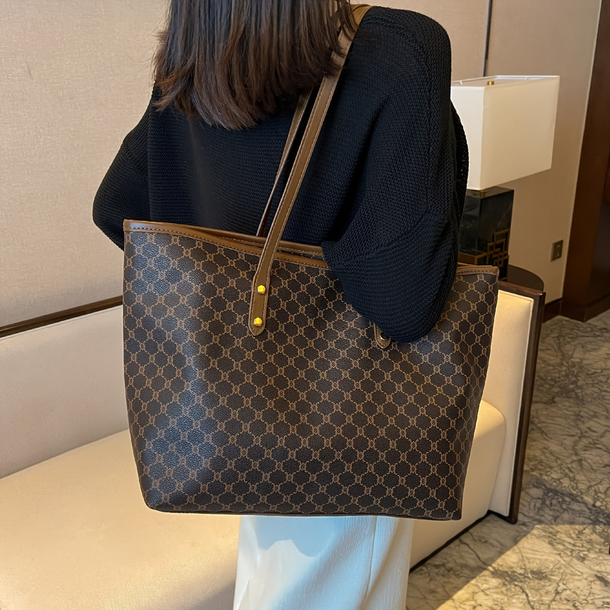 Gran bolsa con cremallera y correa para el hombro – bolsa negra universal para compras y viajes