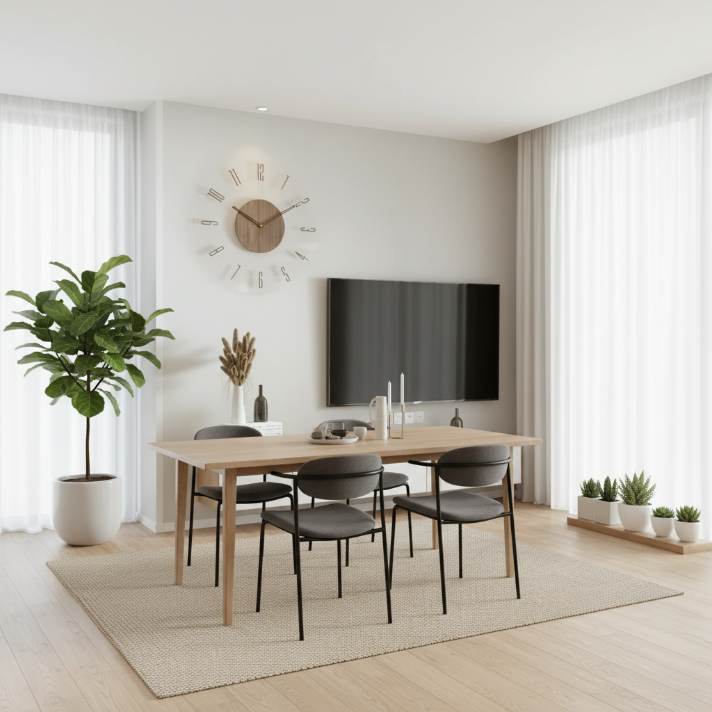 Gran reloj de pared moderno con mecanismo silencioso – diseño natural de madera para interiores elegantes