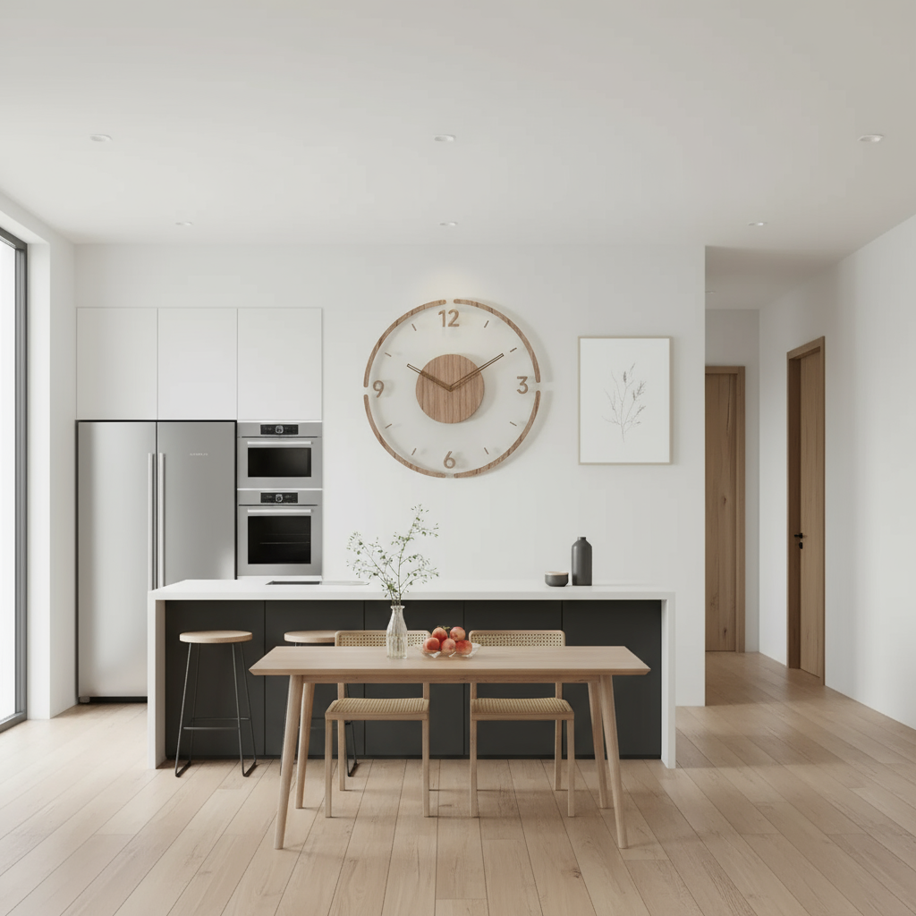Gran reloj de pared moderno con mecanismo silencioso – diseño natural de madera para interiores elegantes