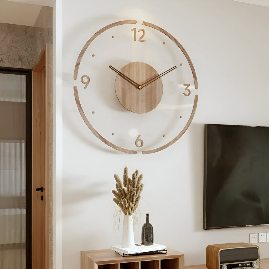 Gran reloj de pared moderno con mecanismo silencioso – diseño natural de madera para interiores elegantes
