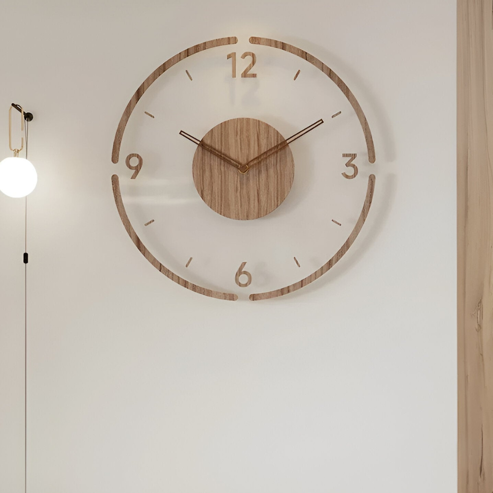 Gran reloj de pared moderno con mecanismo silencioso – diseño natural de madera para interiores elegantes
