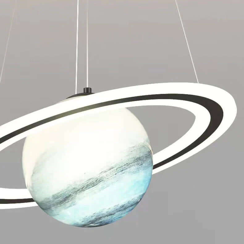 Lámpara colgante LED para niños con motivo planetario + iluminación eficiente + metal y acrílico + opciones de color: azul y naranja