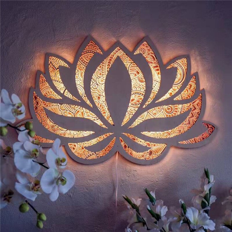 LotusGlow - Lámpara de Pared Mandala Espiritual de Loto para una Atmosfera Pacífica