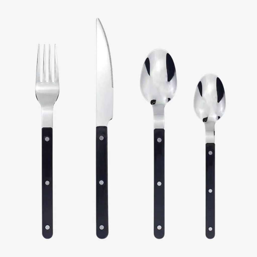Set de cubiertos de acero inoxidable de 24 piezas con grabado