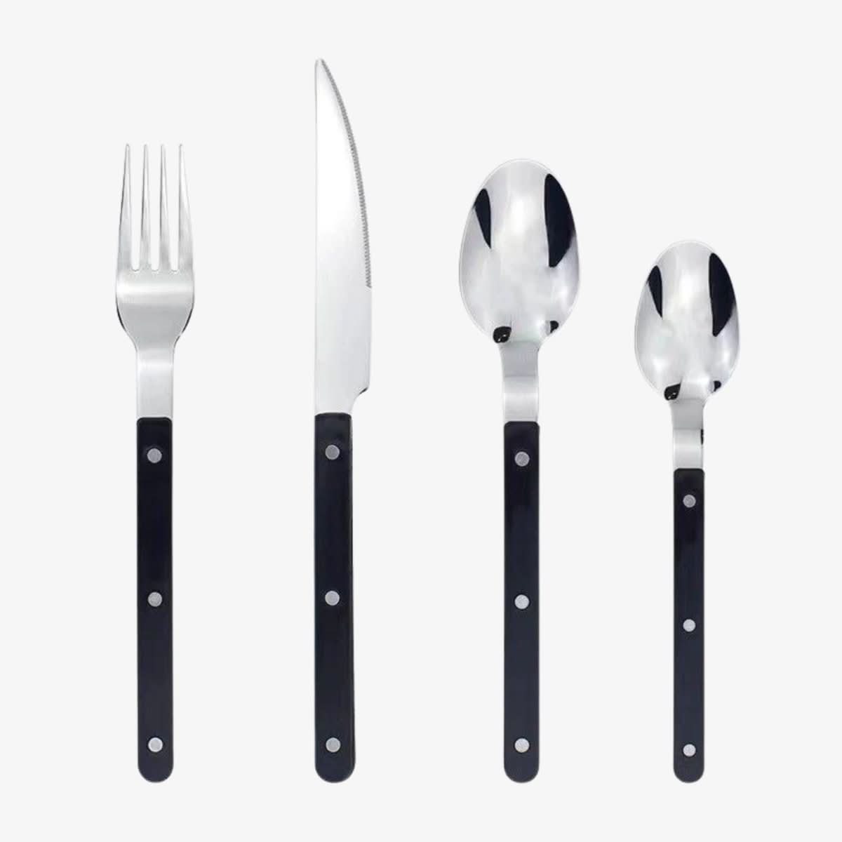Set de cubiertos de acero inoxidable de 24 piezas con grabado
