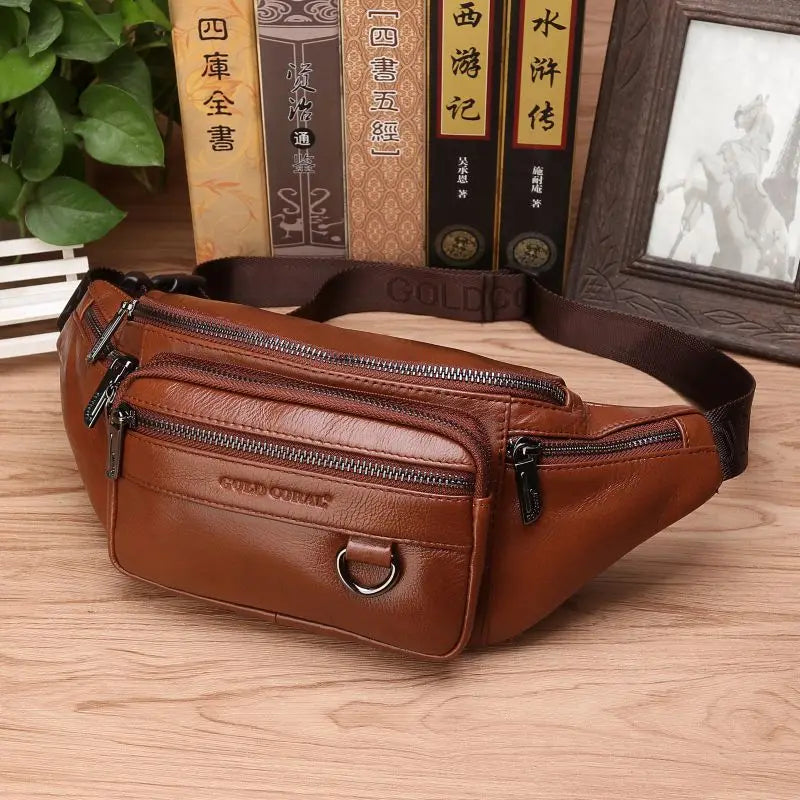 Kalsten | Mochila de Cintura de Cuero de Vaca Genuino para Hombres – Riñonera de Gran Capacidad, Bolsa de Viaje de Cintura y Cruzada