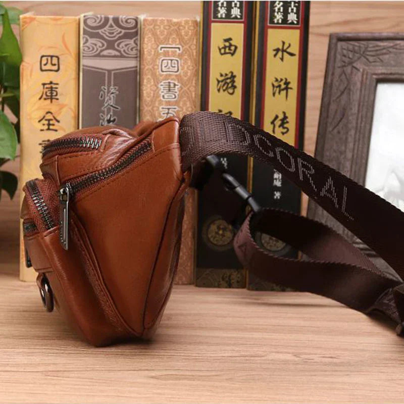 Kalsten | Mochila de Cintura de Cuero de Vaca Genuino para Hombres – Riñonera de Gran Capacidad, Bolsa de Viaje de Cintura y Cruzada