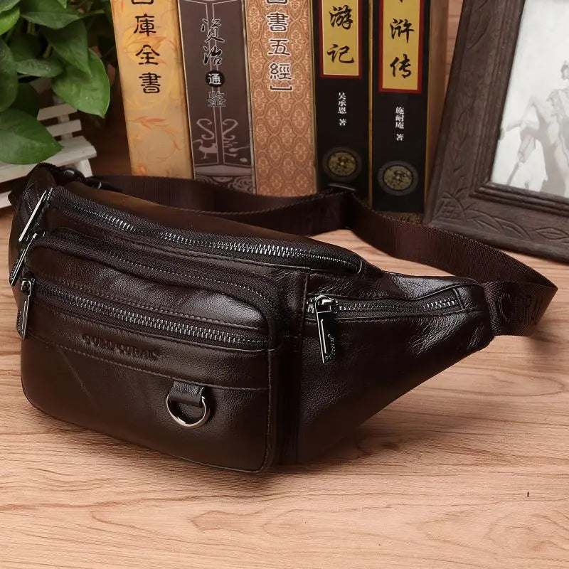Kalsten | Mochila de Cintura de Cuero de Vaca Genuino para Hombres – Riñonera de Gran Capacidad, Bolsa de Viaje de Cintura y Cruzada