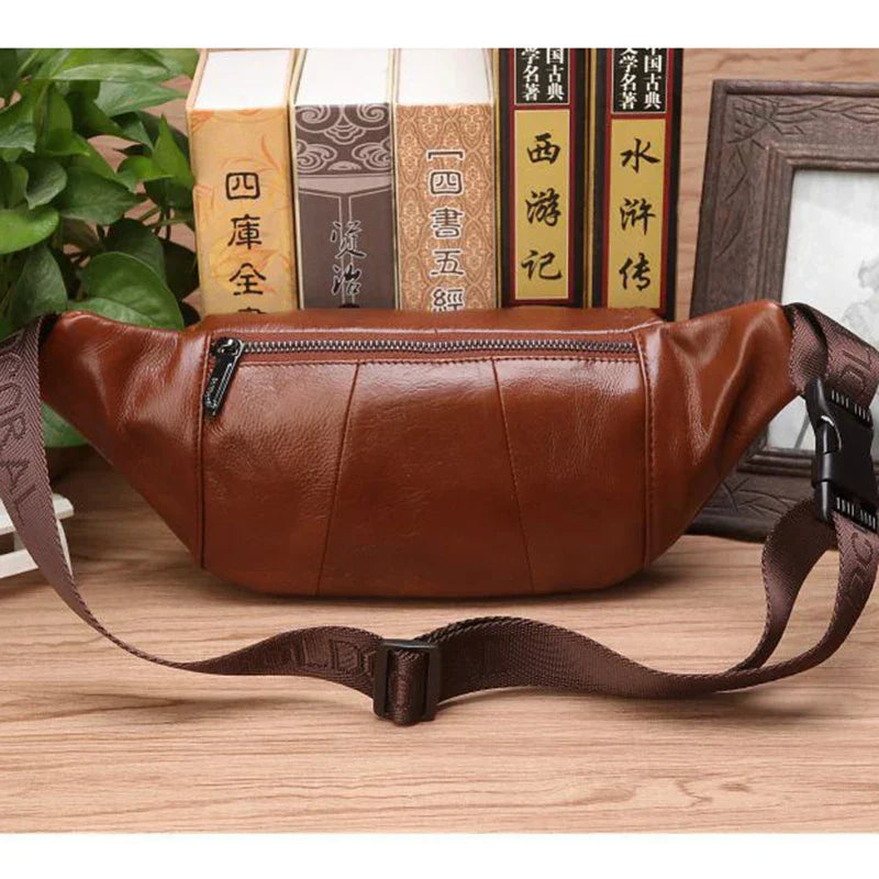 Kalsten | Mochila de Cintura de Cuero de Vaca Genuino para Hombres – Riñonera de Gran Capacidad, Bolsa de Viaje de Cintura y Cruzada