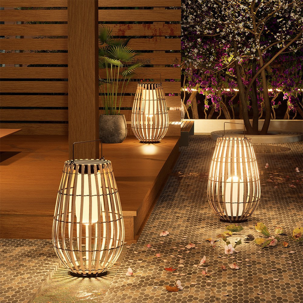 Lámpara de Suelo Solar de Rattan para Exteriores | Decoración de Iluminación para Patio y Jardín a Mano