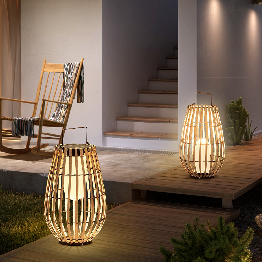 Lámpara de Suelo Solar de Rattan para Exteriores | Decoración de Iluminación para Patio y Jardín a Mano
