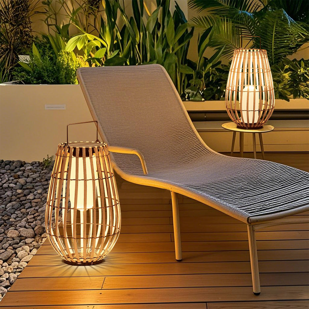 Lámpara de Suelo Solar de Rattan para Exteriores | Decoración de Iluminación para Patio y Jardín a Mano